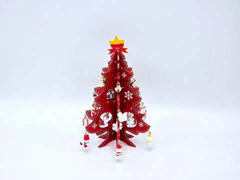 Wooden red deco tree 18cm