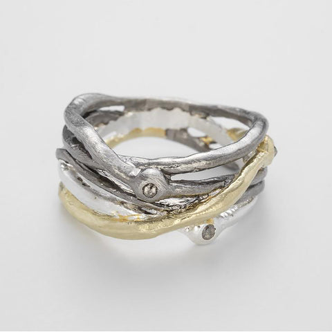 Bjørg Small Nest Ring Forgylt/Oksidert/Sølv - Norway Designs