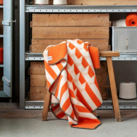 Røros Tweed Kvam Pledd Orange Throw - Norway Designs 