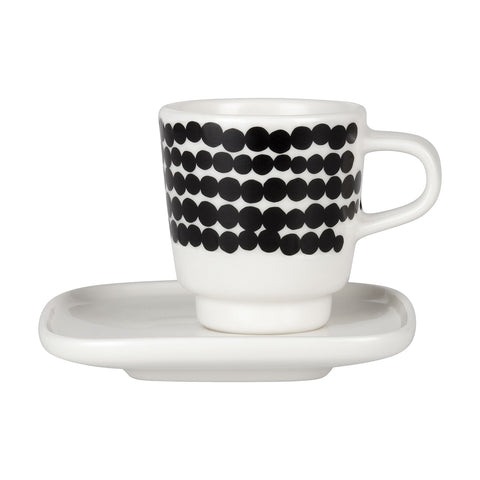 Marimekko - Oiva Siirtolapuutarha Espresso Kopp med Skål Sort/Hvit - Norway Designs