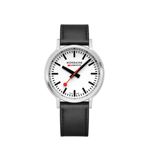 Mondaine Stop2go Armbåndsur 41mm Hvit/Sort - Norway Designs