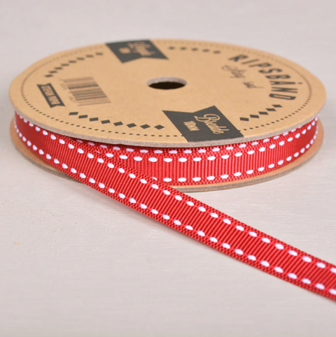 Stefan Papir Grosgrain ribbon w/stitch 10mm x 10m Red